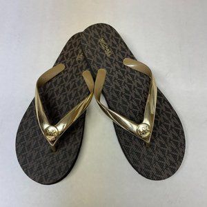 Michael Kors  Mini Jet Set Flip-Flops / Size 9M / Brown with Metallic Gold Strap